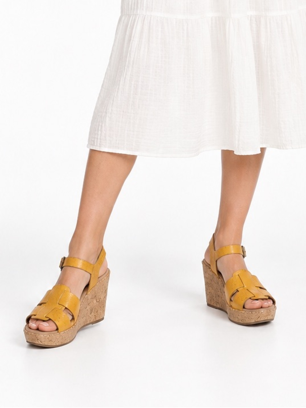 Korks By Kork-Ease Yellow Boho Leather Platform Wedge Sandals Size 8 EU 39
